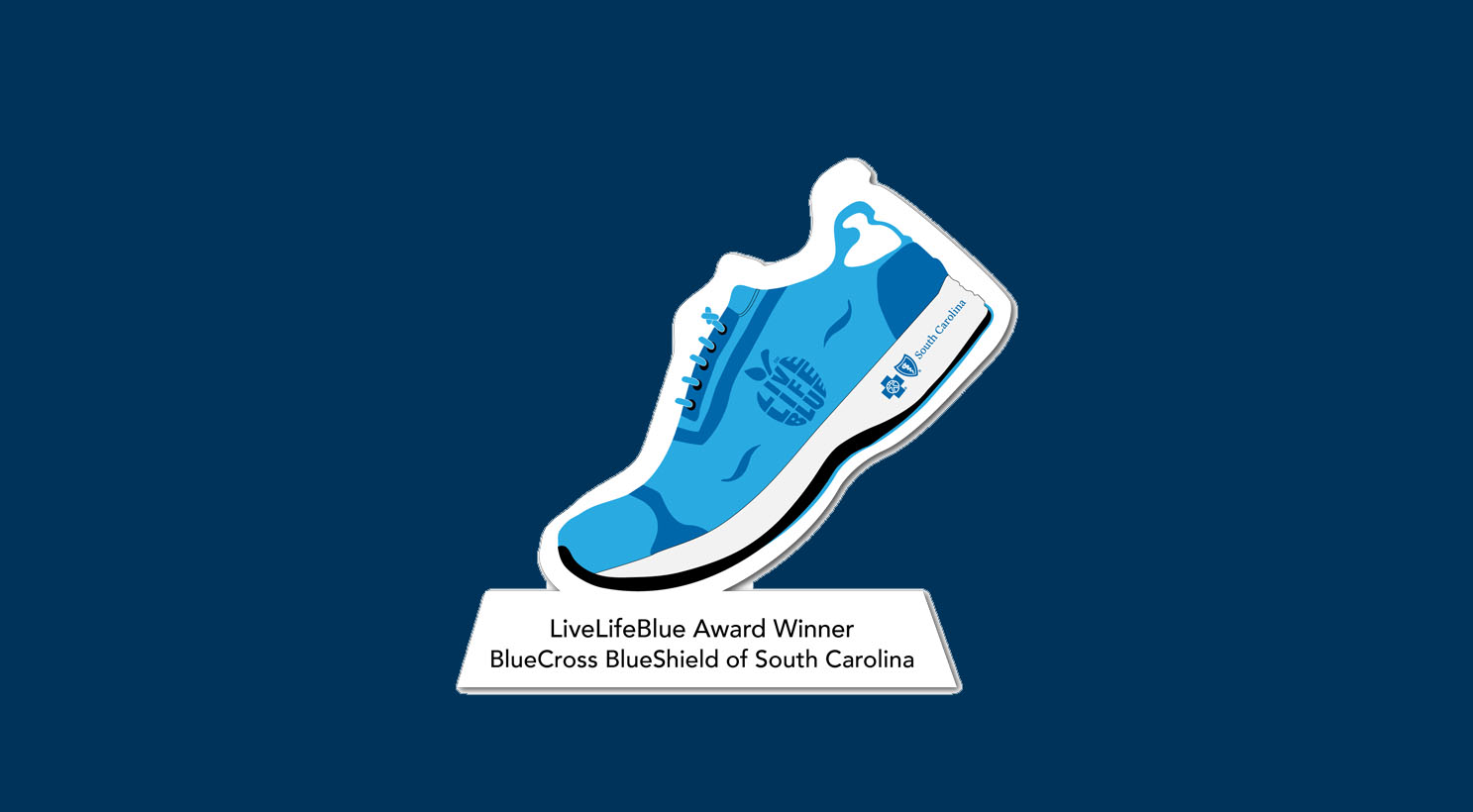 image of blue shoe award on dark blue background